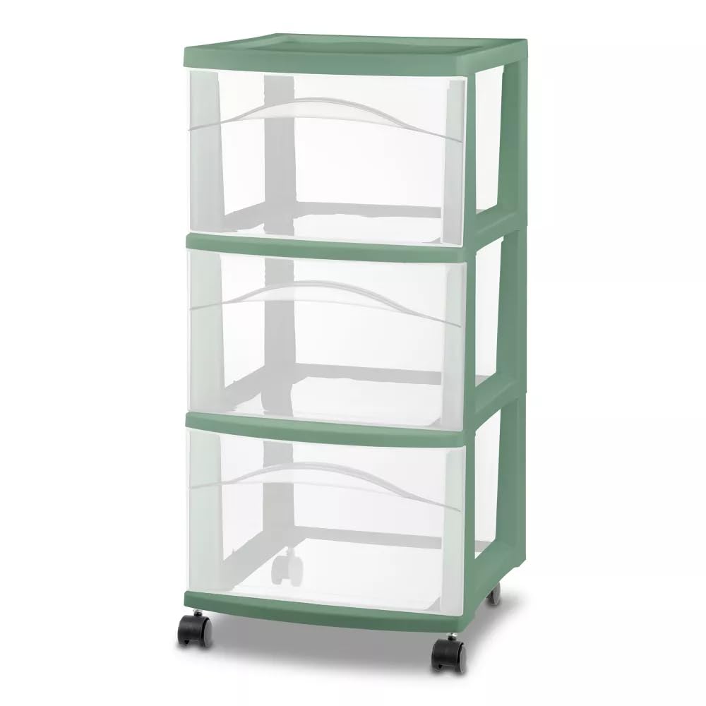 3 Drawer Green Plastic Storage Cart with Wheels L7889