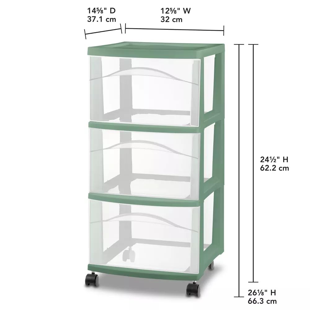 3 Drawer Green Plastic Storage Cart with Wheels L7889
