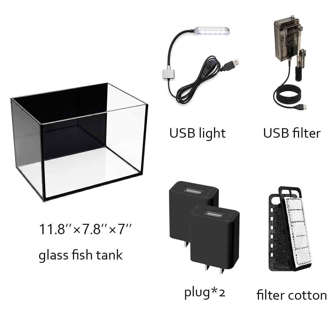2.8 Gallon Glass Fish Tank with Light and Filter G394