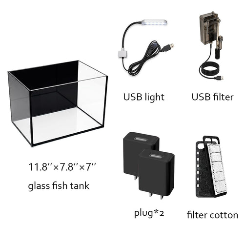2.8 Gallon Glass Fish Tank with Light and Filter G394