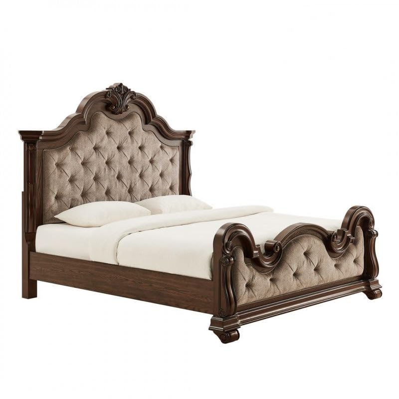 Dark Cherry Wood Eastern King Traditional Platform Bed X8380