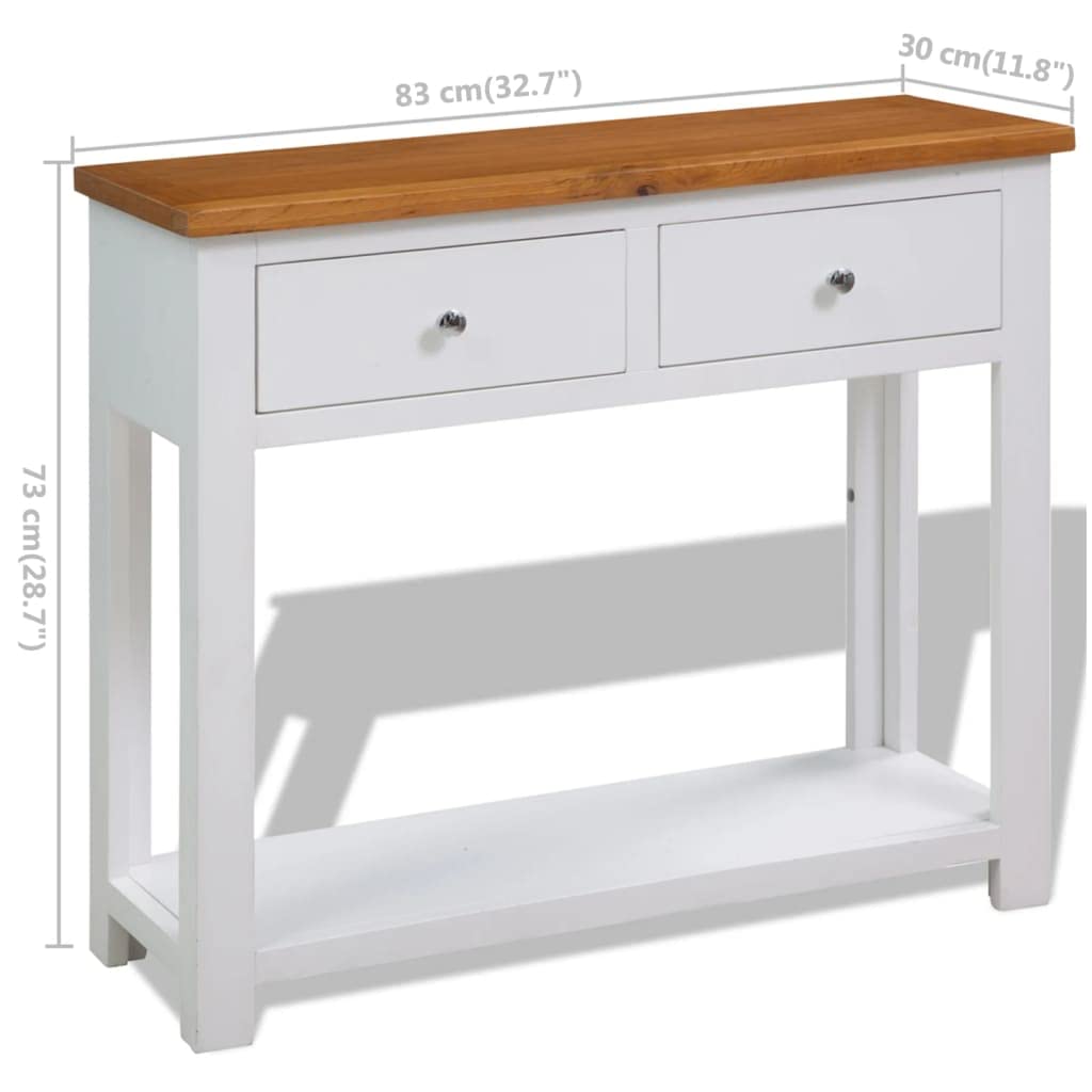 Brown Solid Oak and Acacia Wood Console Table with 2 Drawers and Storage Shelf V722