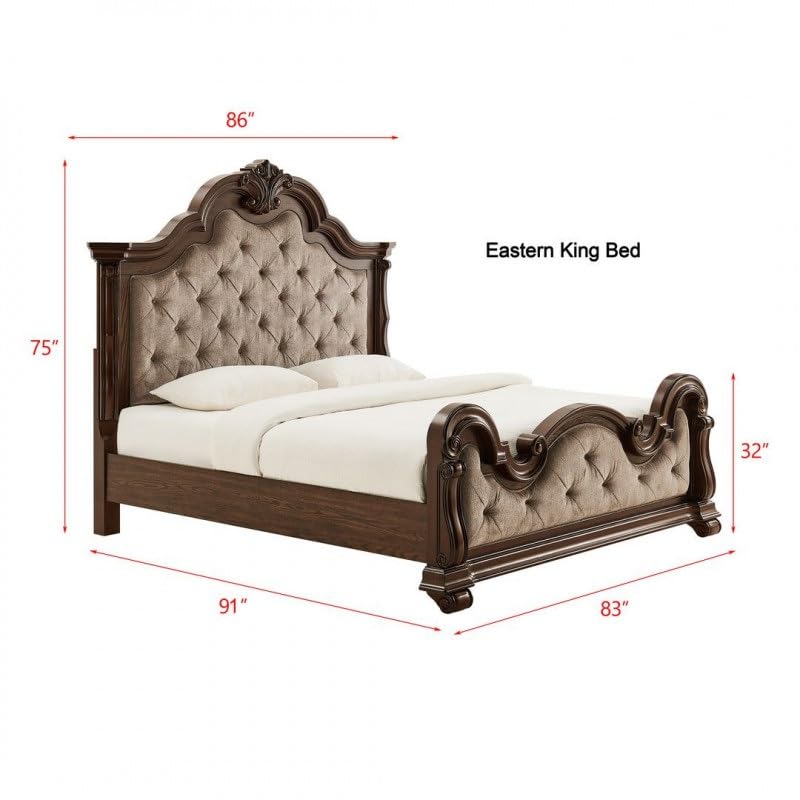 Dark Cherry Wood Eastern King Traditional Platform Bed X8380