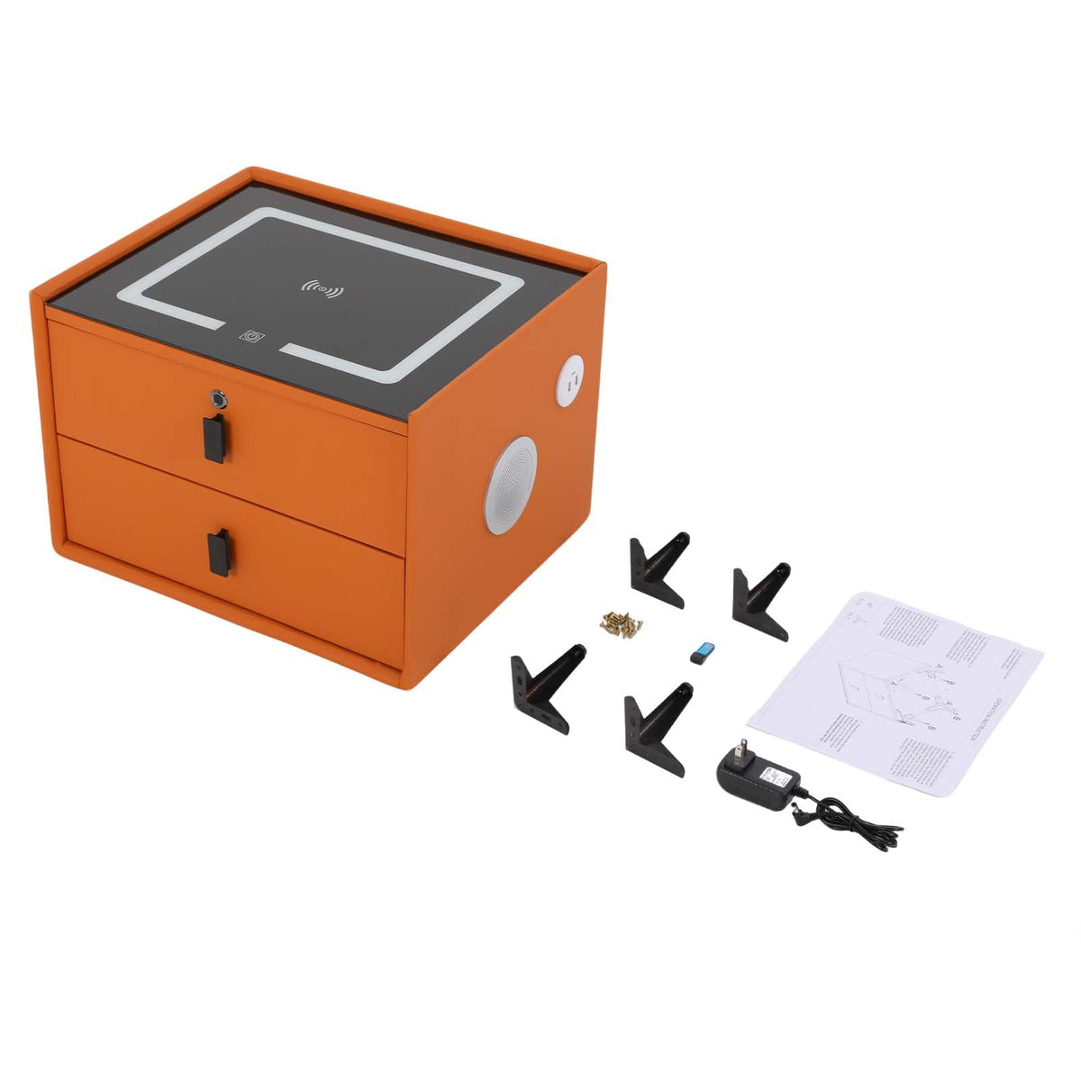 Wooden Nightstand with Fingerprint Lock Drawer and 2 Drawers A307