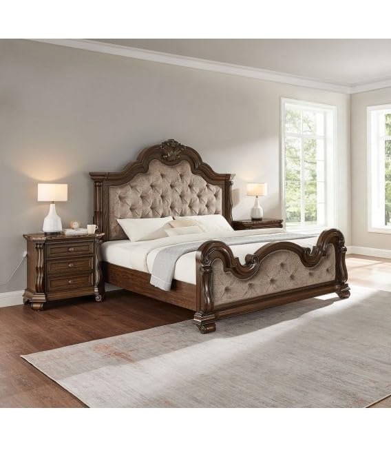 Dark Cherry Wood Eastern King Traditional Platform Bed X8380