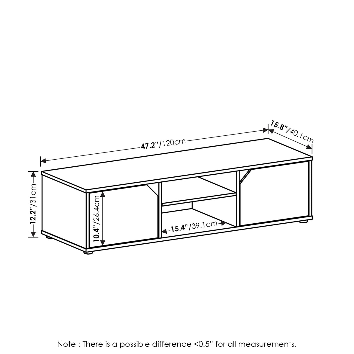 Espresso 2-Tier TV Stand with Open Shelf and Door Cabinets H8286