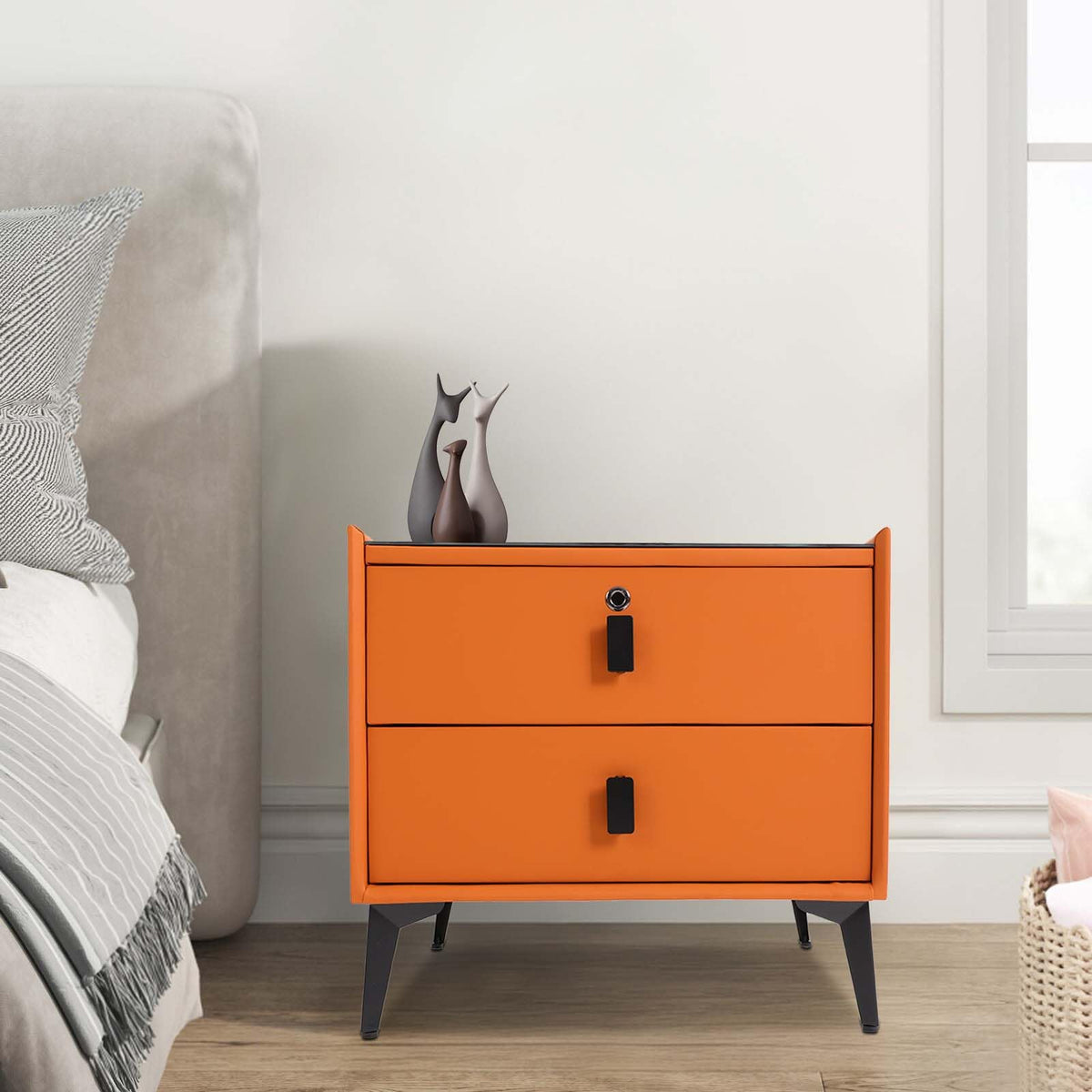 Wooden Nightstand with Fingerprint Lock Drawer and 2 Drawers A307