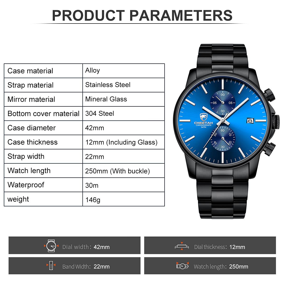 Mens Stainless Steel Waterproof Chronograph Quartz Watch Q97551