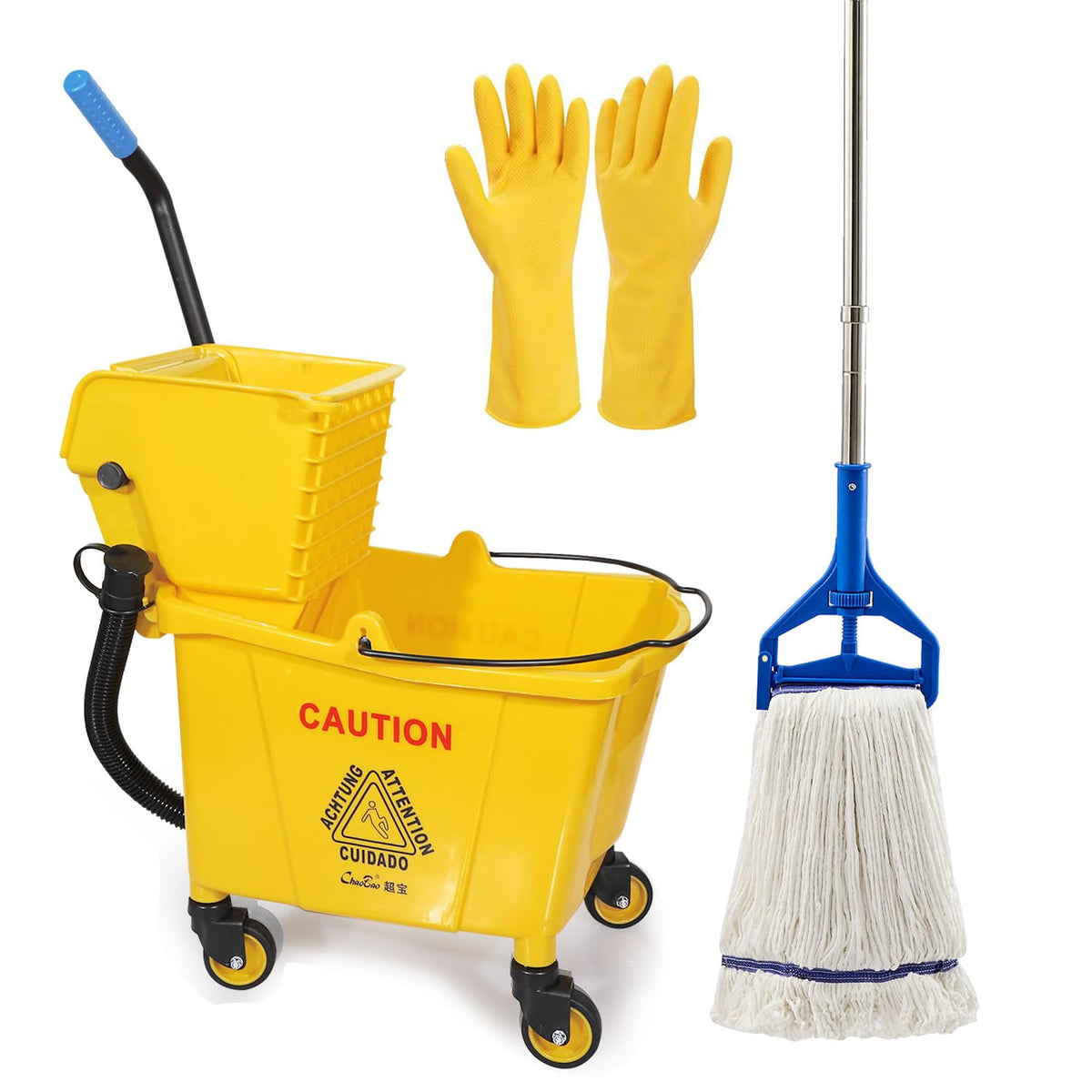 Yellow 35 Qt. Side-Press Mop Bucket and Wringer Combo on Wheels A7811