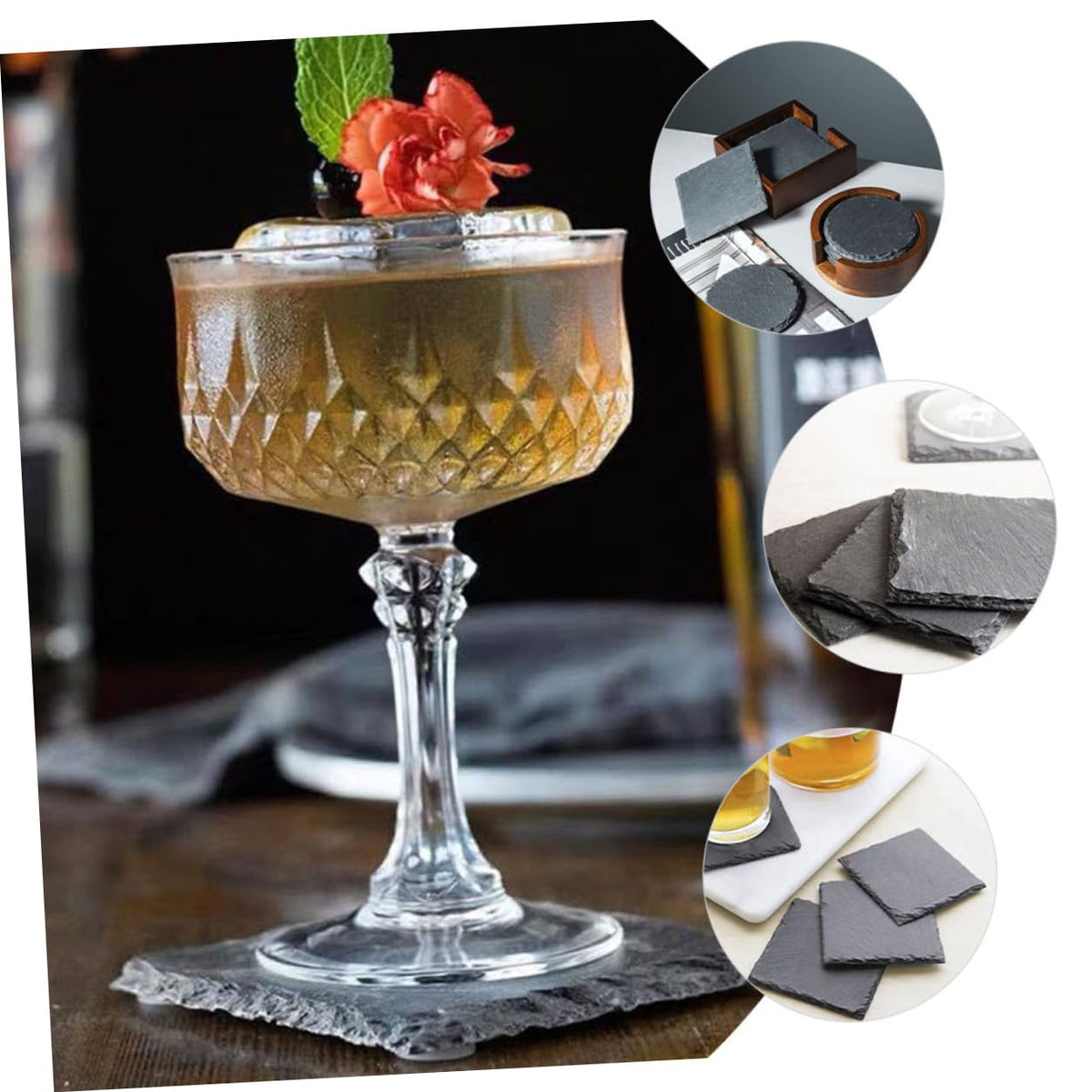 Black Natural Stone Drink Coasters L8072