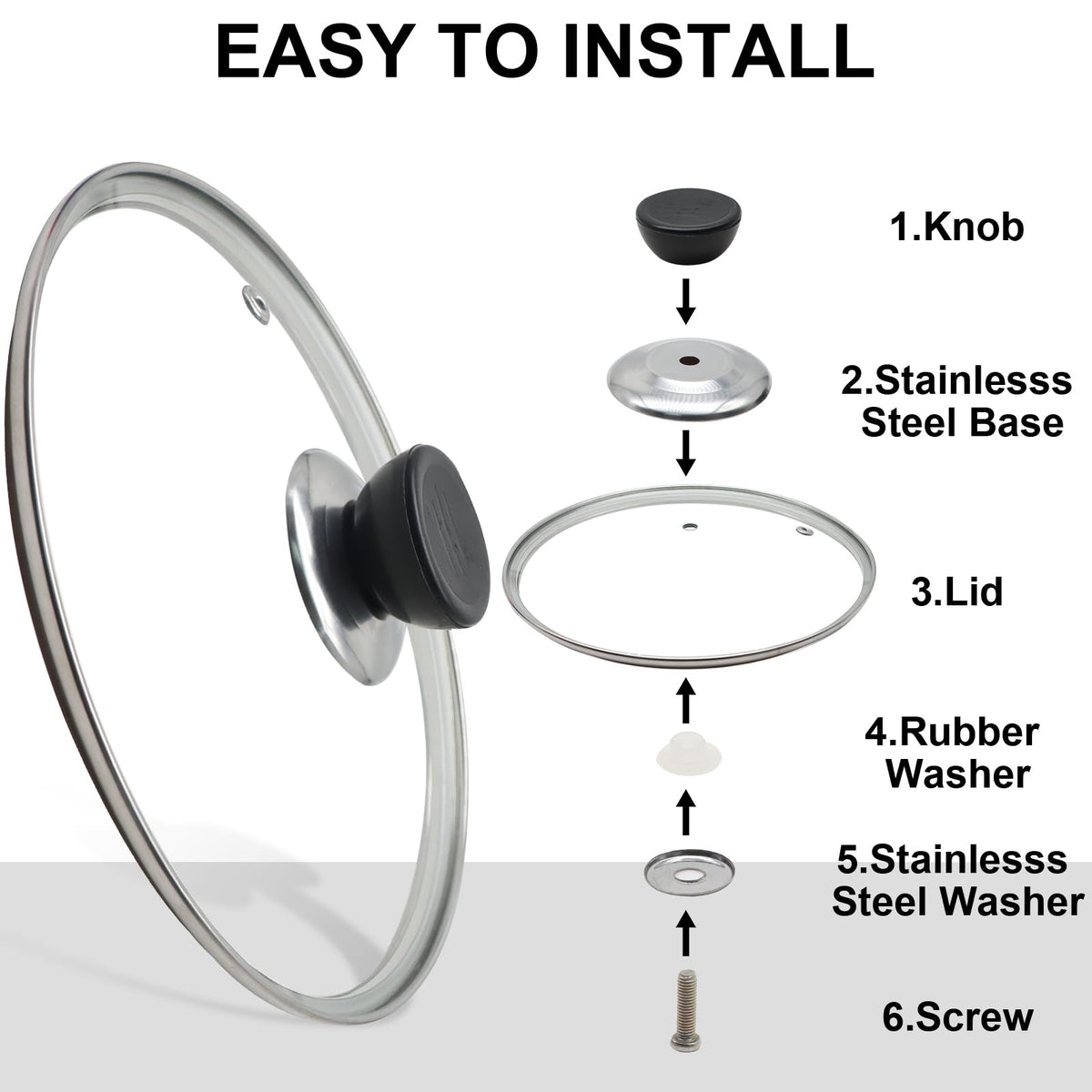 8 Inch Tempered Glass Lid with Stainless Steel Rim T79294