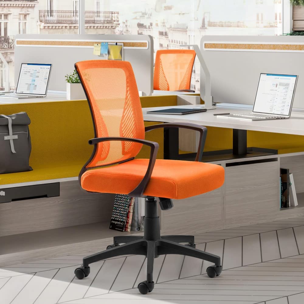 Mesh Office Chair with Lumbar Support, Wheels, Height Adjustable & Swivel, Orange L4806