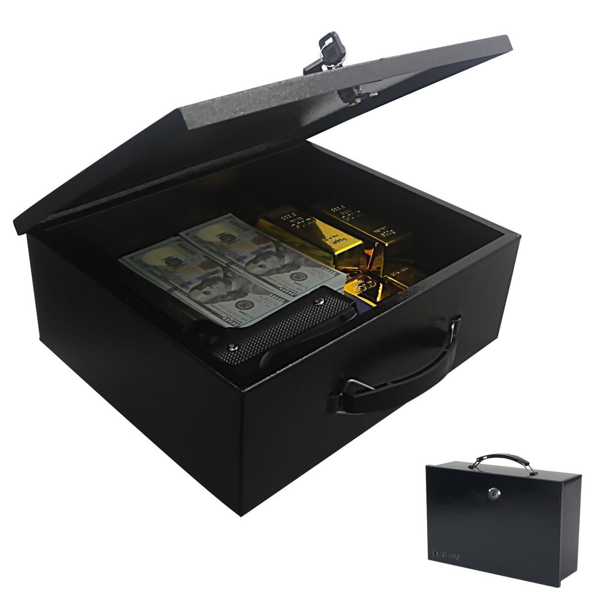 Fireproof Key Lock Steel Security Safe Box, 0.38 Cu Ft, Black H326589