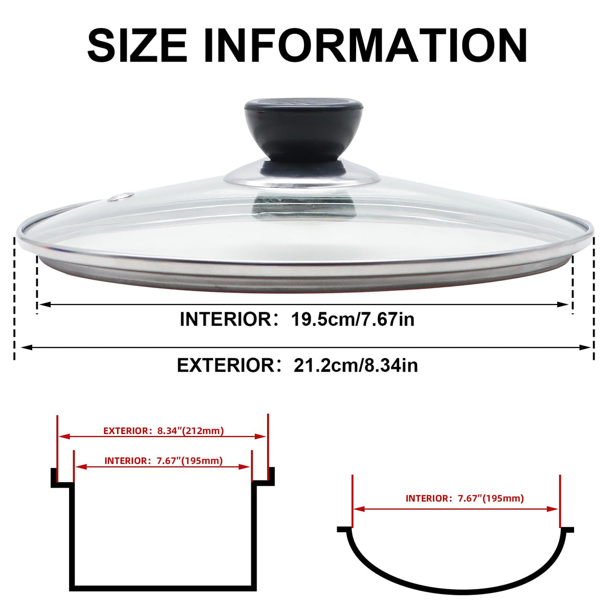 8 Inch Tempered Glass Lid with Stainless Steel Rim T79294