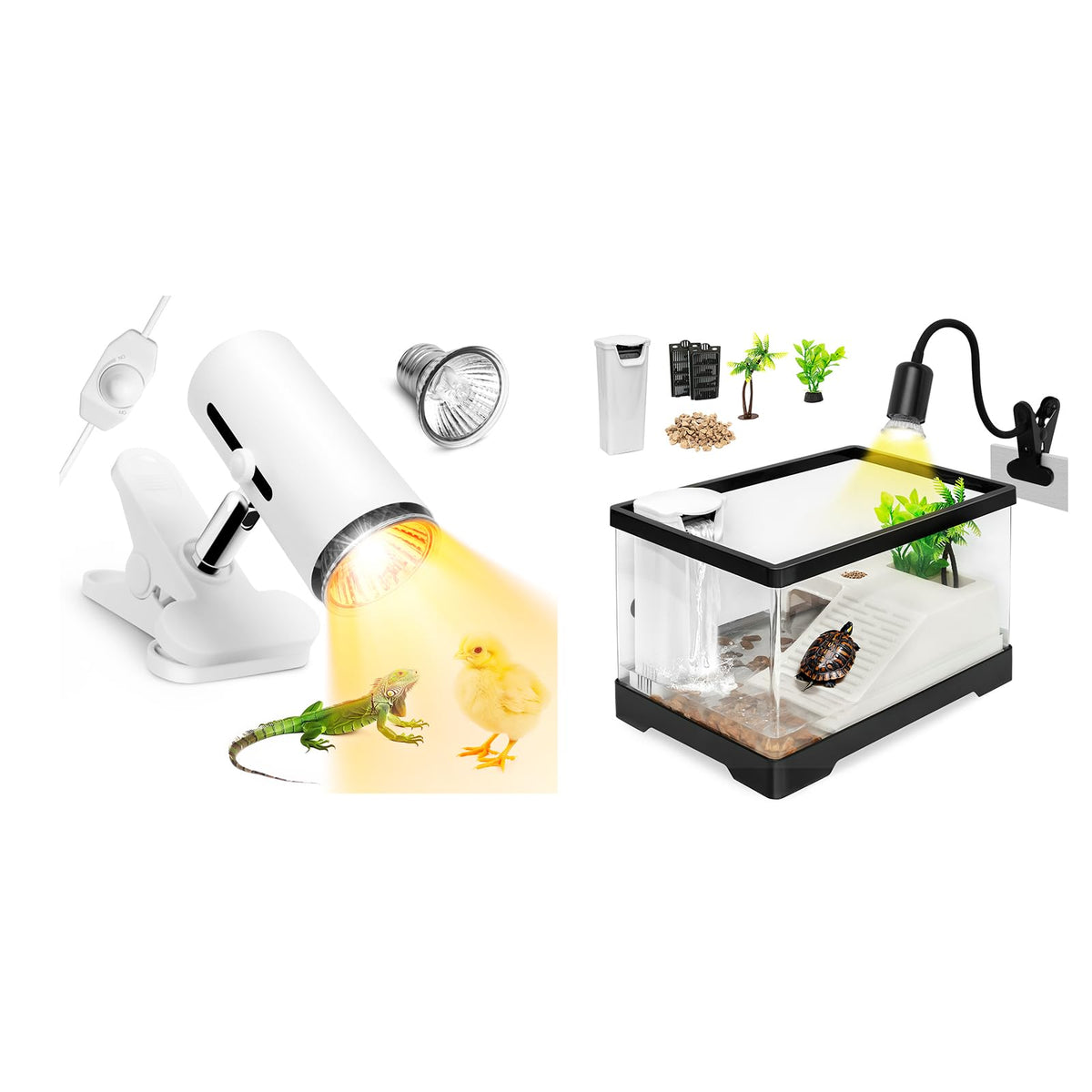 Turtle Tank Kit with Heat Lamp, Filter, UVB Lamp, Plants, Basking Platform J7446