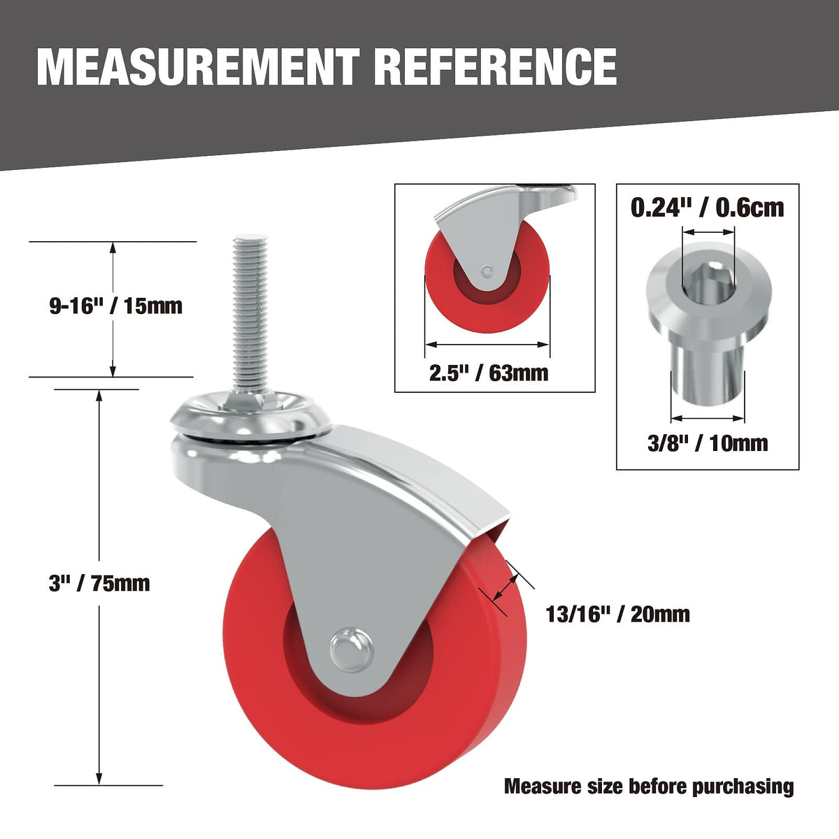 2.5 Inch Stem Caster Wheels Set of 6 D37243