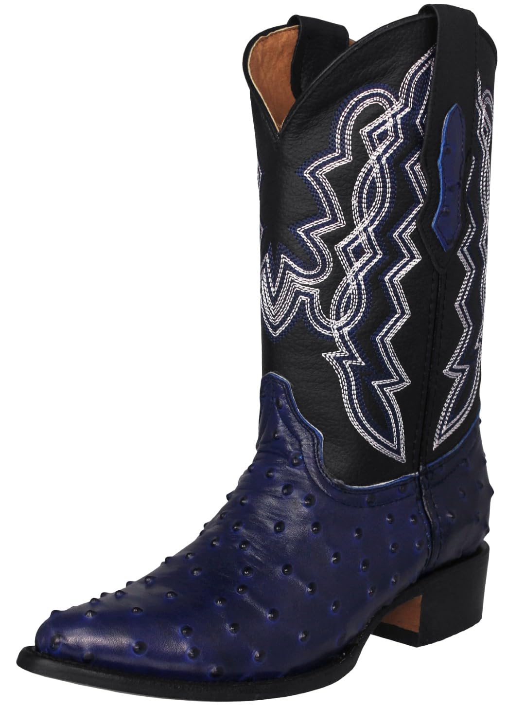Blue Ostrich Quill Print Leather Western Cowboy Boots X279650