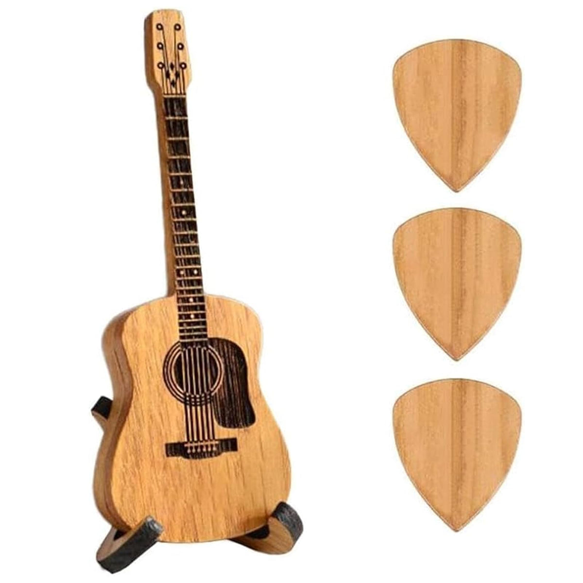 Wooden Guitar Pick Box with Stand 3PCS O160