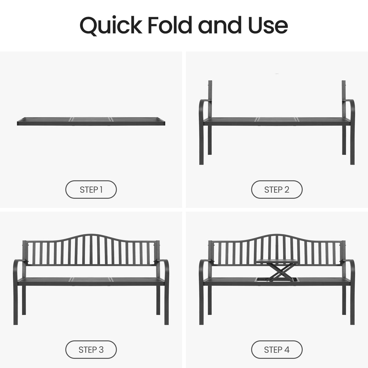 59" Gray Metal Outdoor Bench with Built in Table N8207