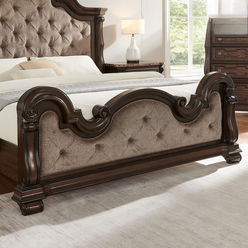 Dark Cherry Wood Eastern King Traditional Platform Bed X8380