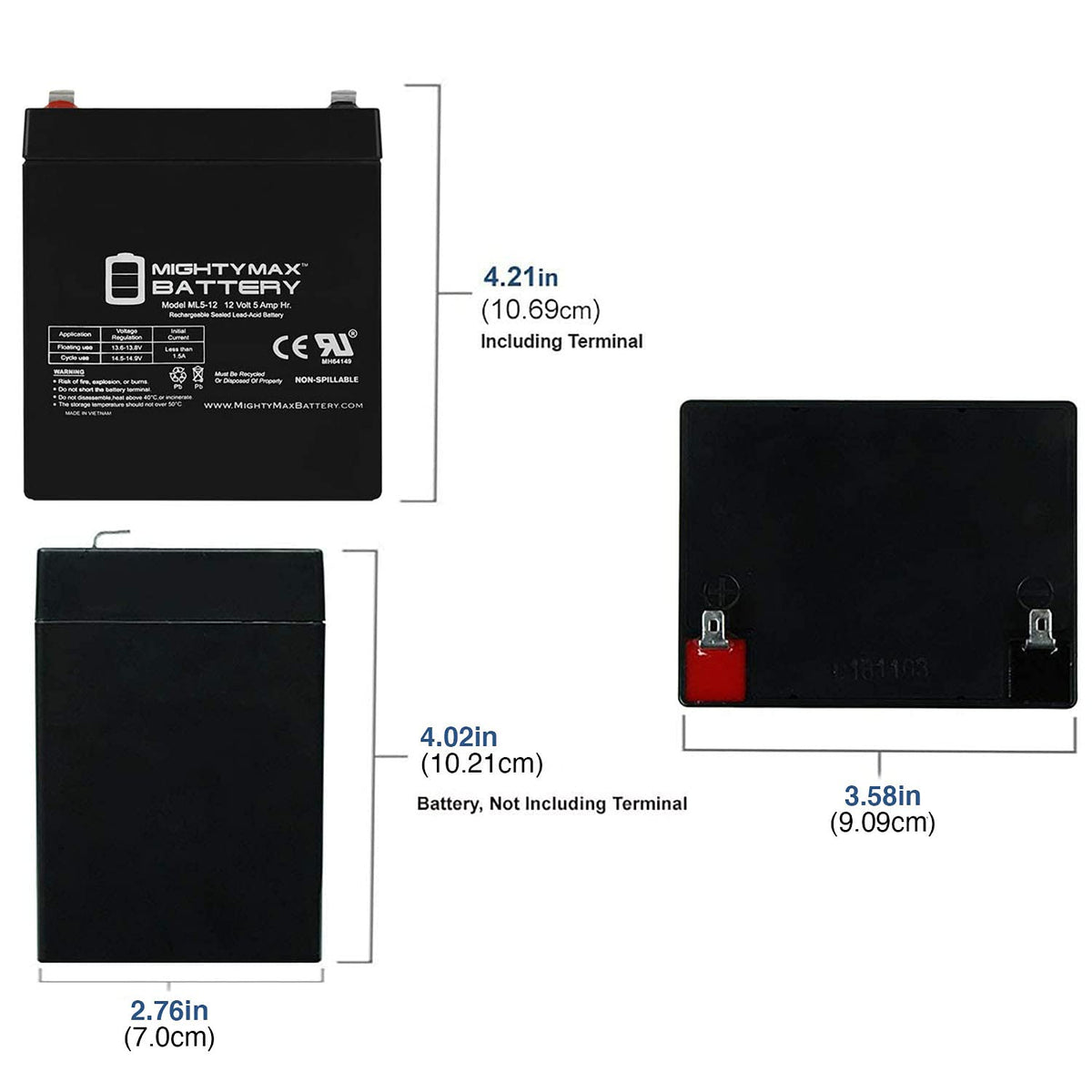 12 Volt 5 AH Rechargeable SLA AGM Battery L631