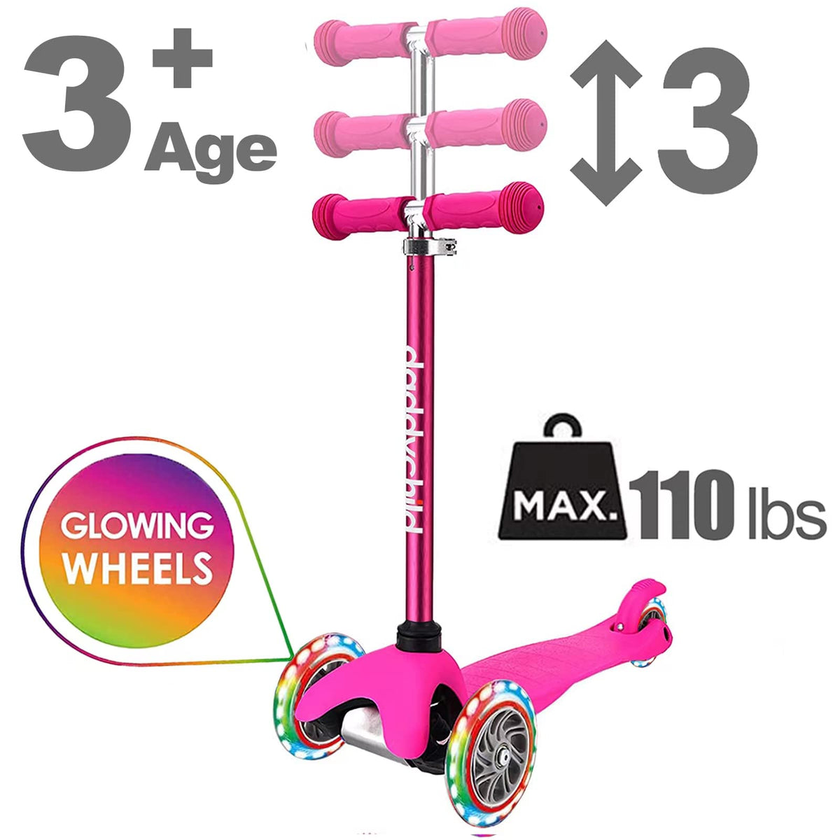3-Wheel Kick Scooter with Light Up Wheels, 4 Adjustable Heights, Foldable C722