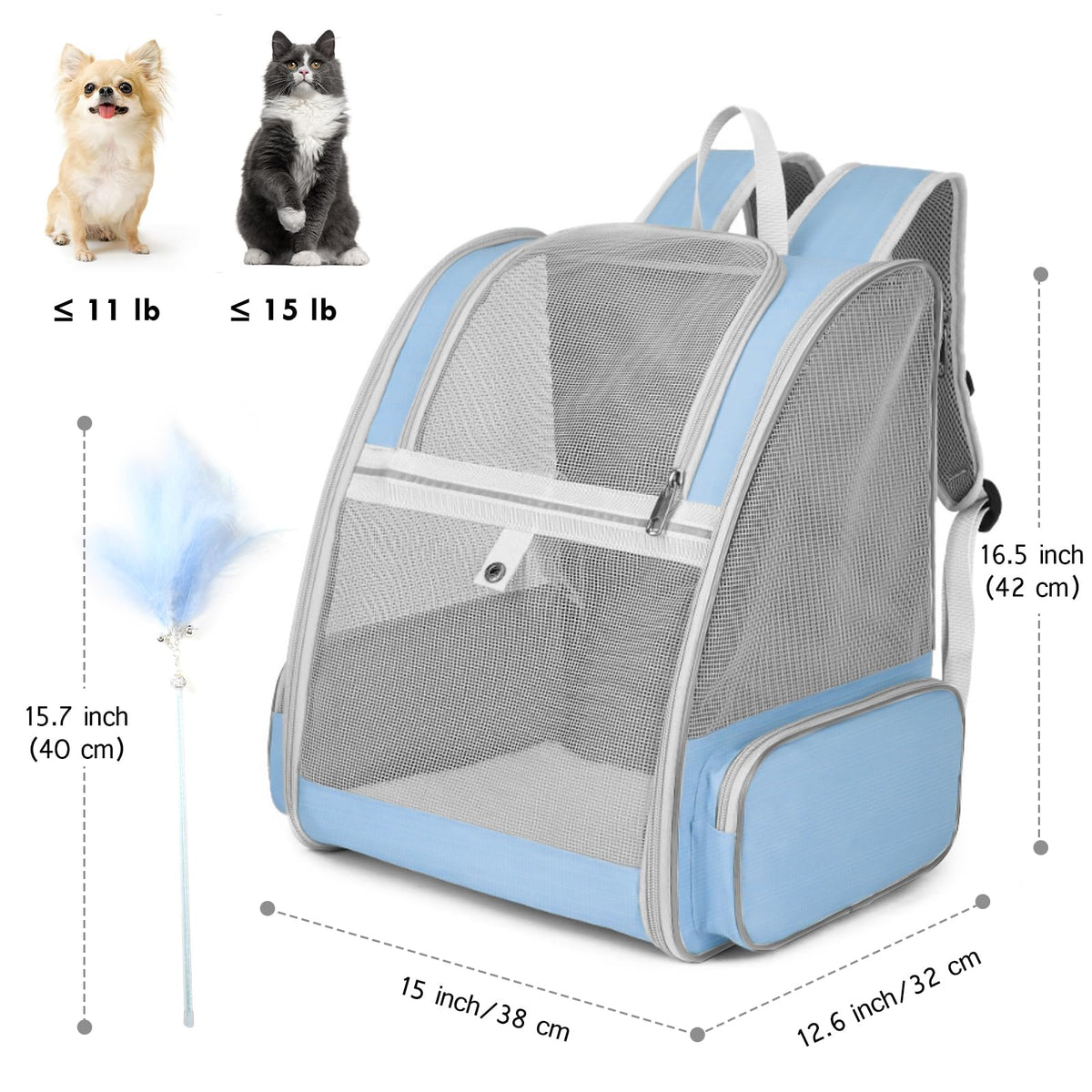Blue Collapsible Cat Backpack Carrier with Mesh K5855