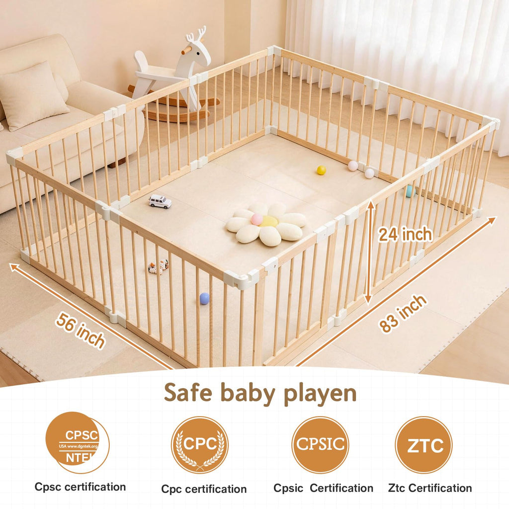 Foldable Wooden Playpen with Gate G838796