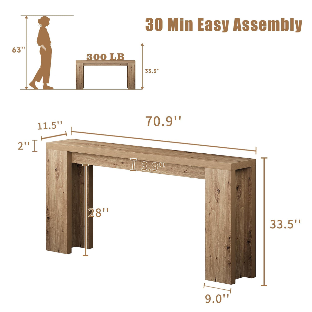 70.9" Extra Long Brown Console Table J7342