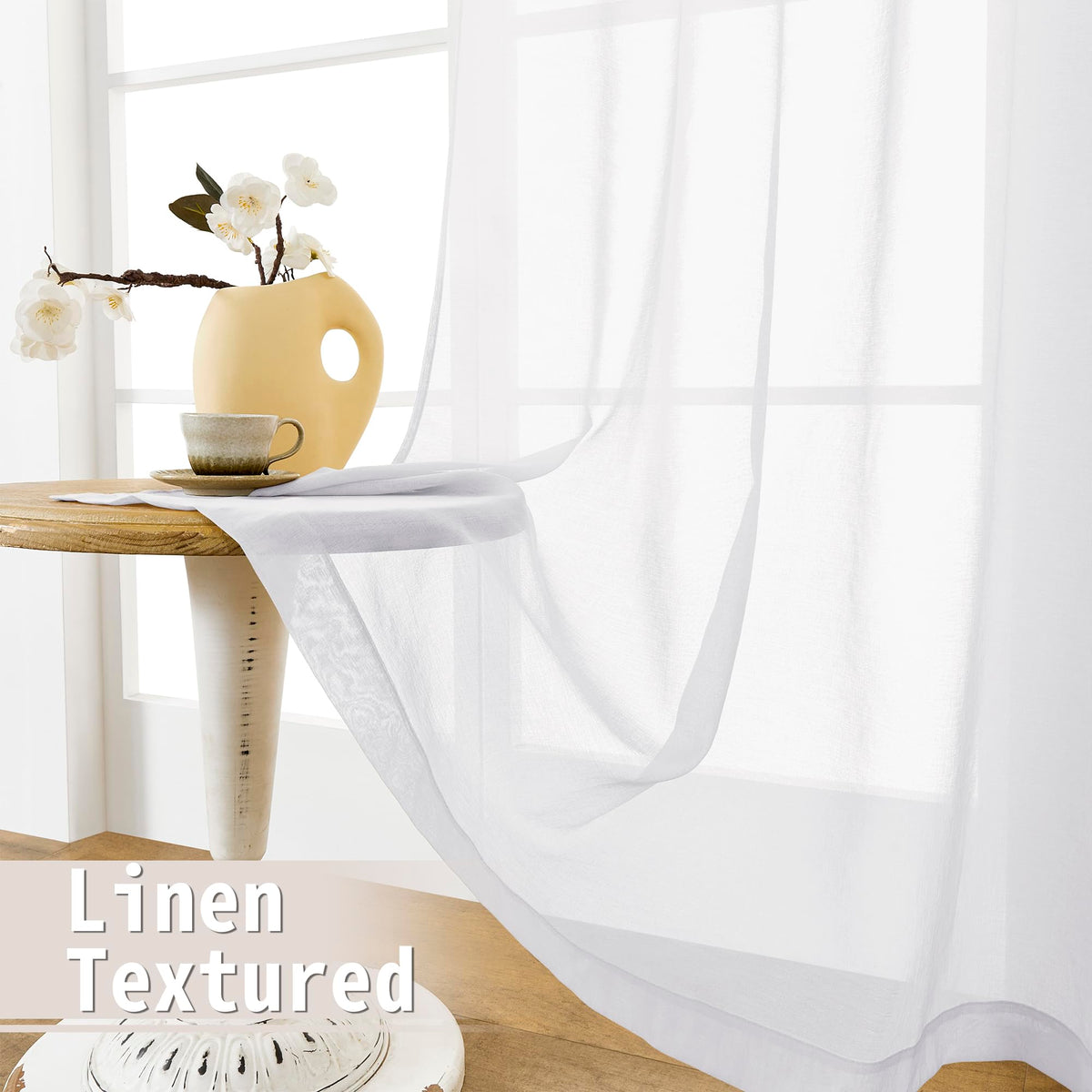 White Linen Textured Sheer Curtains, 25 x 72 Inches, 1 Panel R560495