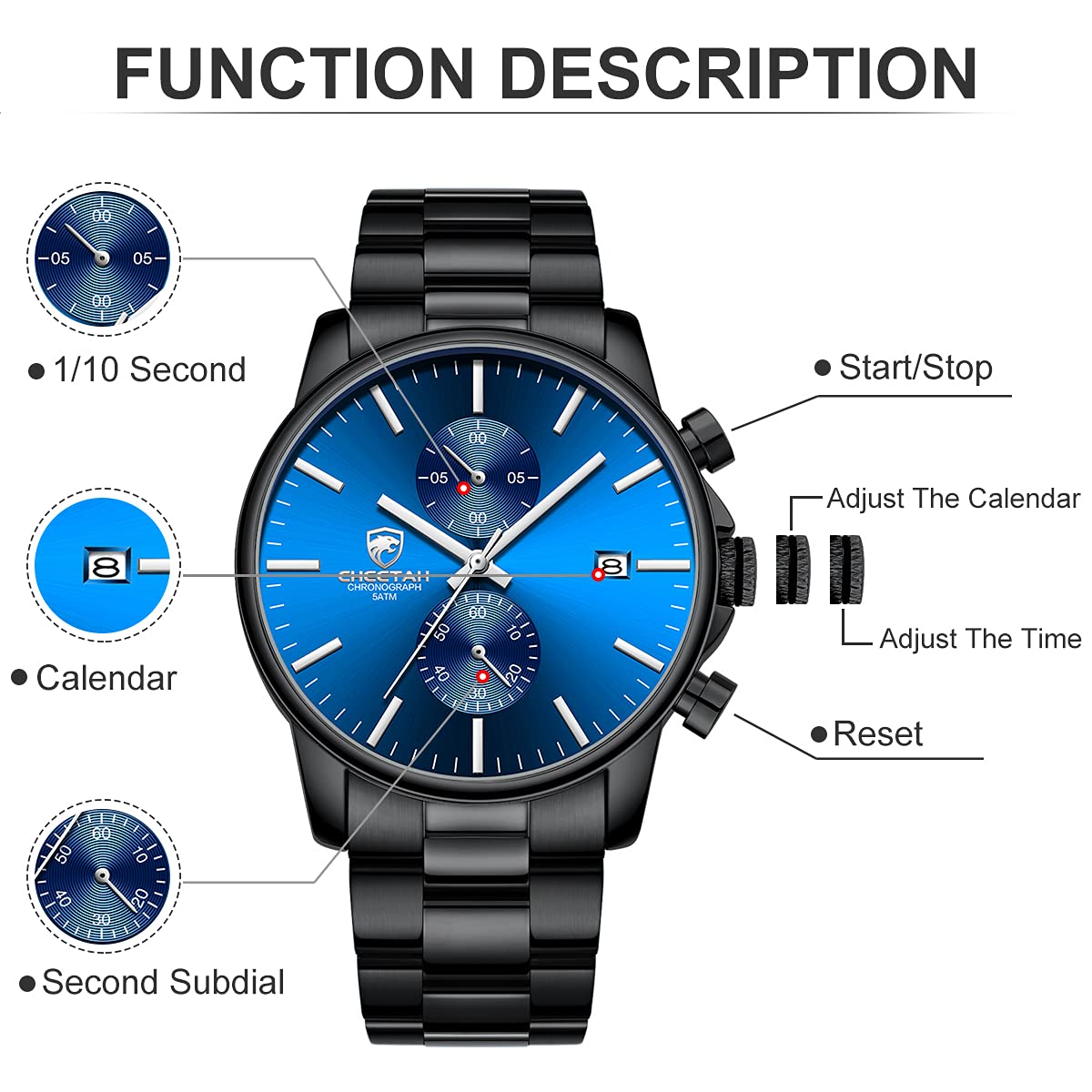 Mens Stainless Steel Waterproof Chronograph Quartz Watch Q97551
