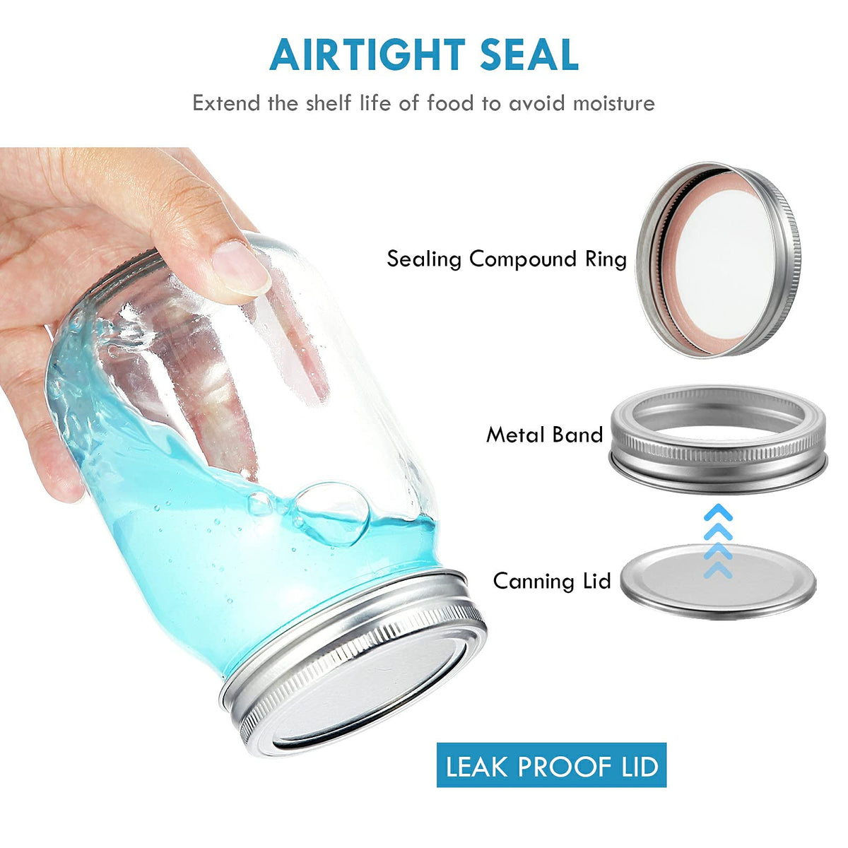 16 oz Clear Glass Mason Jars with Lids and Bands, 12 Pack R584