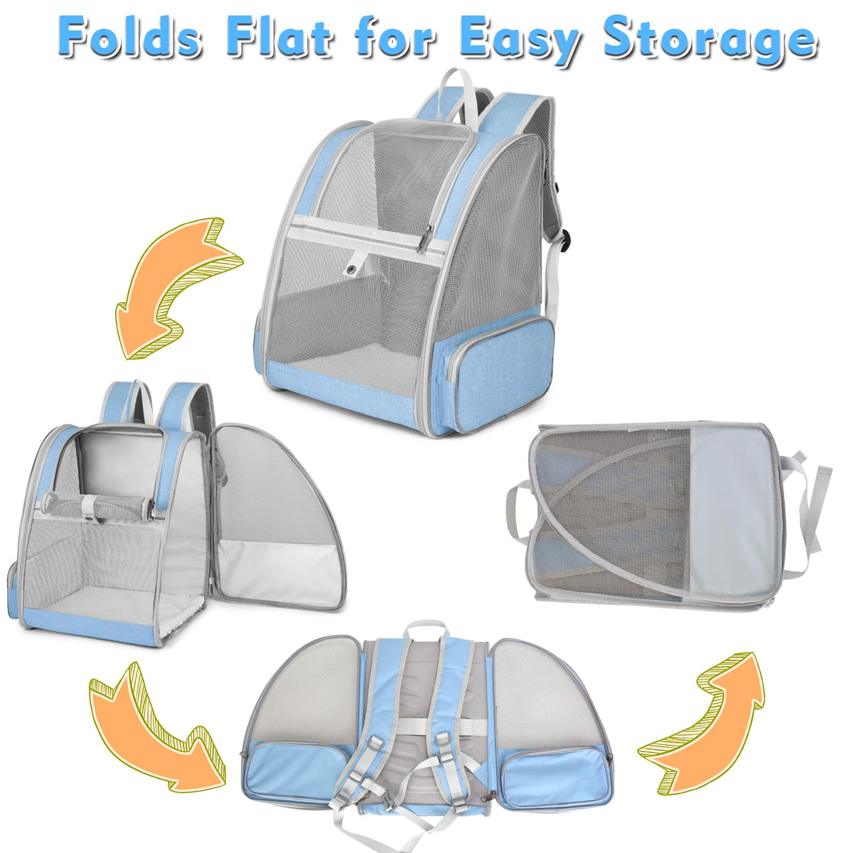 Blue Collapsible Cat Backpack Carrier with Mesh K5855