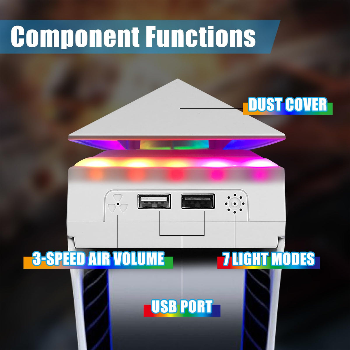 Console Cooling Fan with Dust Cover Colorful LED Light C6874