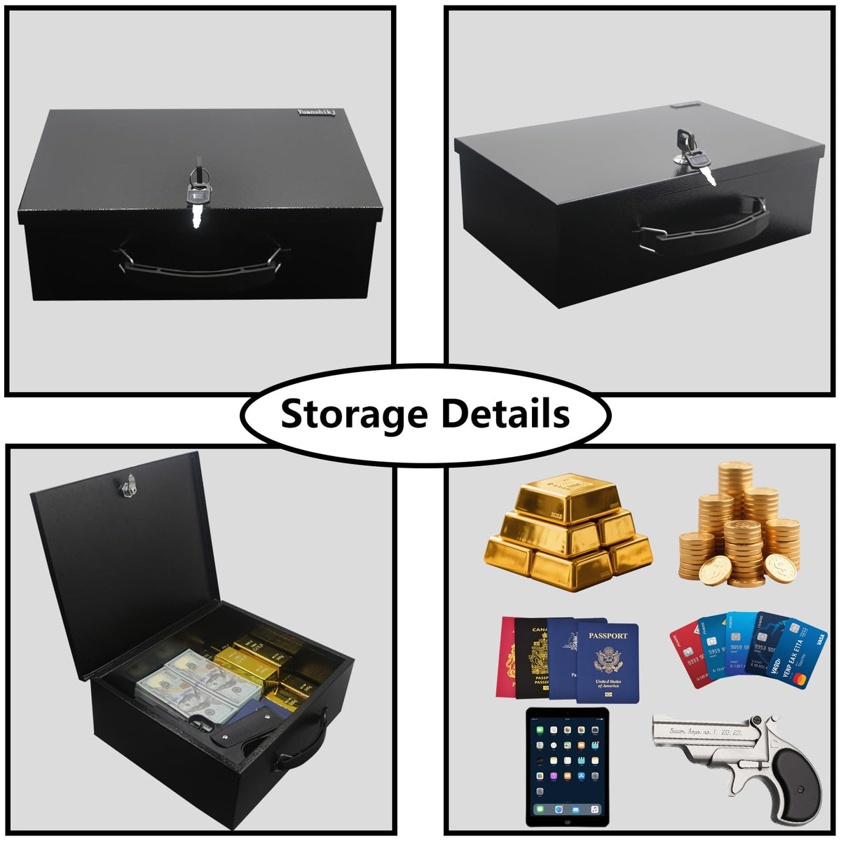 Fireproof Key Lock Steel Security Safe Box, 0.38 Cu Ft, Black H326589