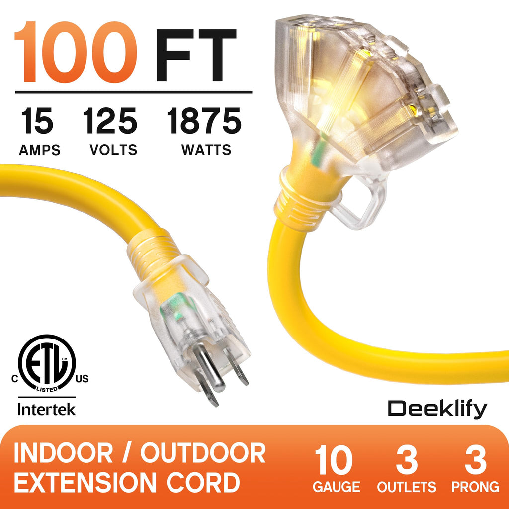 100FT 10 Gauge Extension Cord with Multiple Outlets Yellow I516288