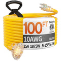 100FT 10 Gauge Extension Cord with Multiple Outlets Yellow I516288