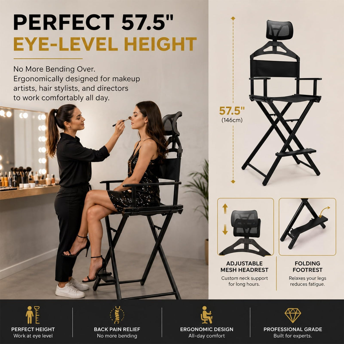 Tall Folding Directors Chair with Adjustable Headrest G59087