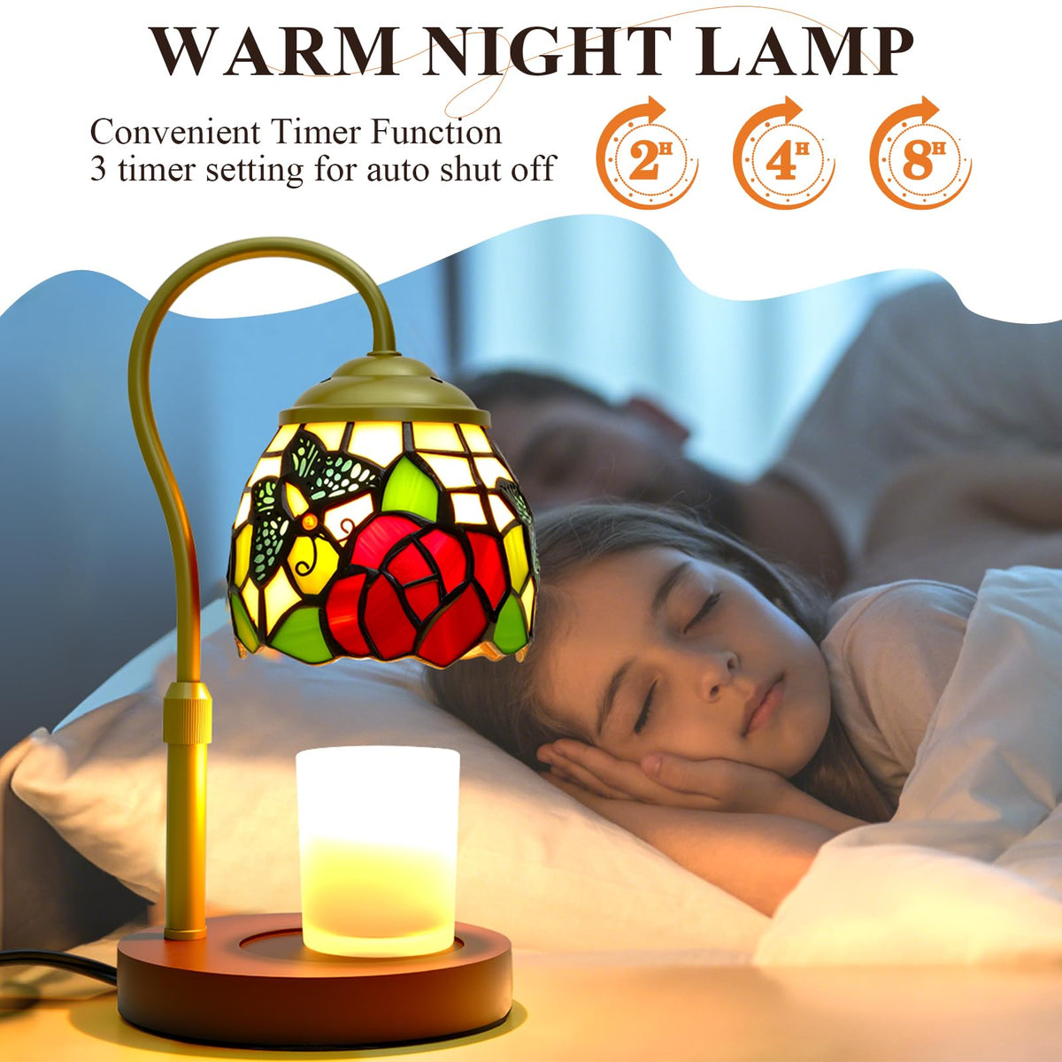Candle Warmer Lamp with Timer Dimmer, Stained Glass, 2 Bulbs C598