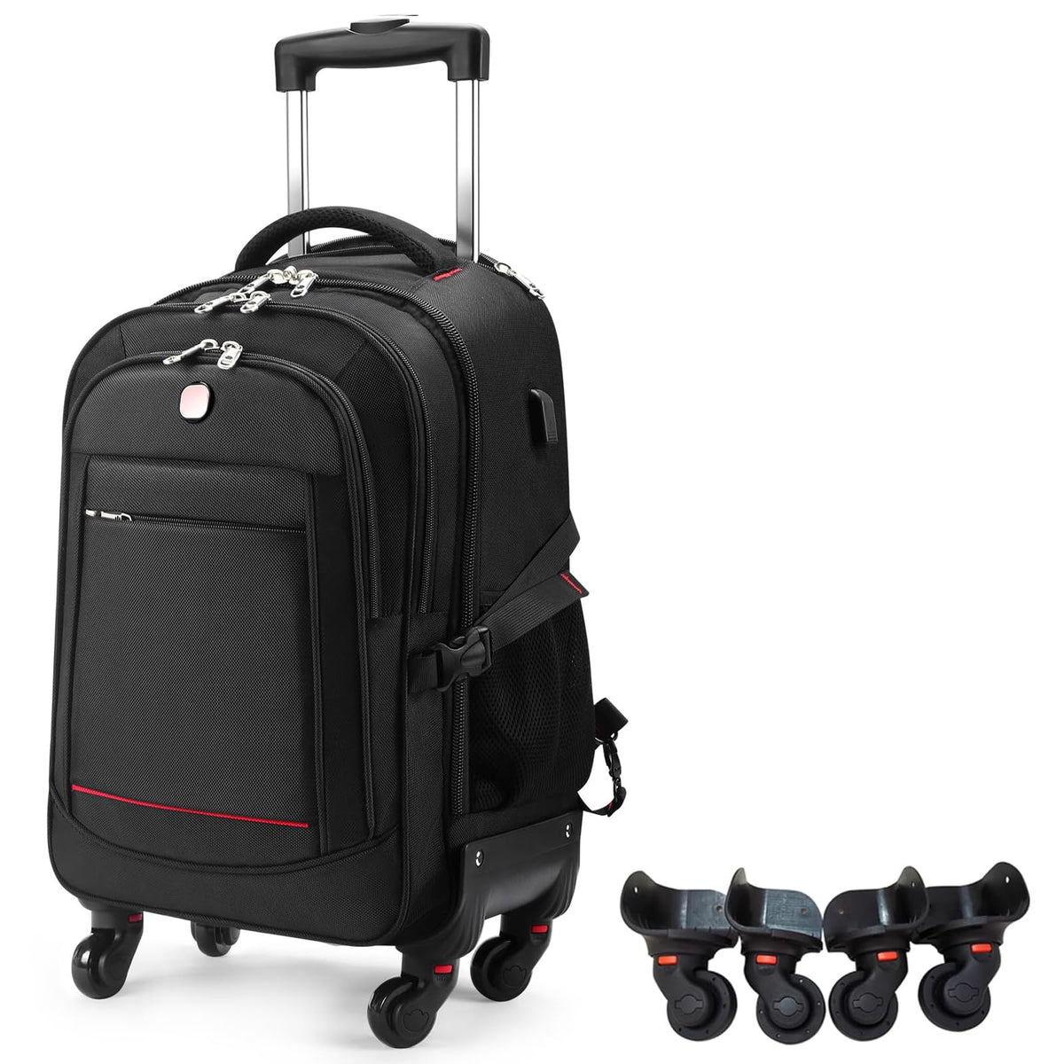 Rolling Backpack with 4 Extra Wheels, Water-Resistant Underseat Travel Luggage P38119
