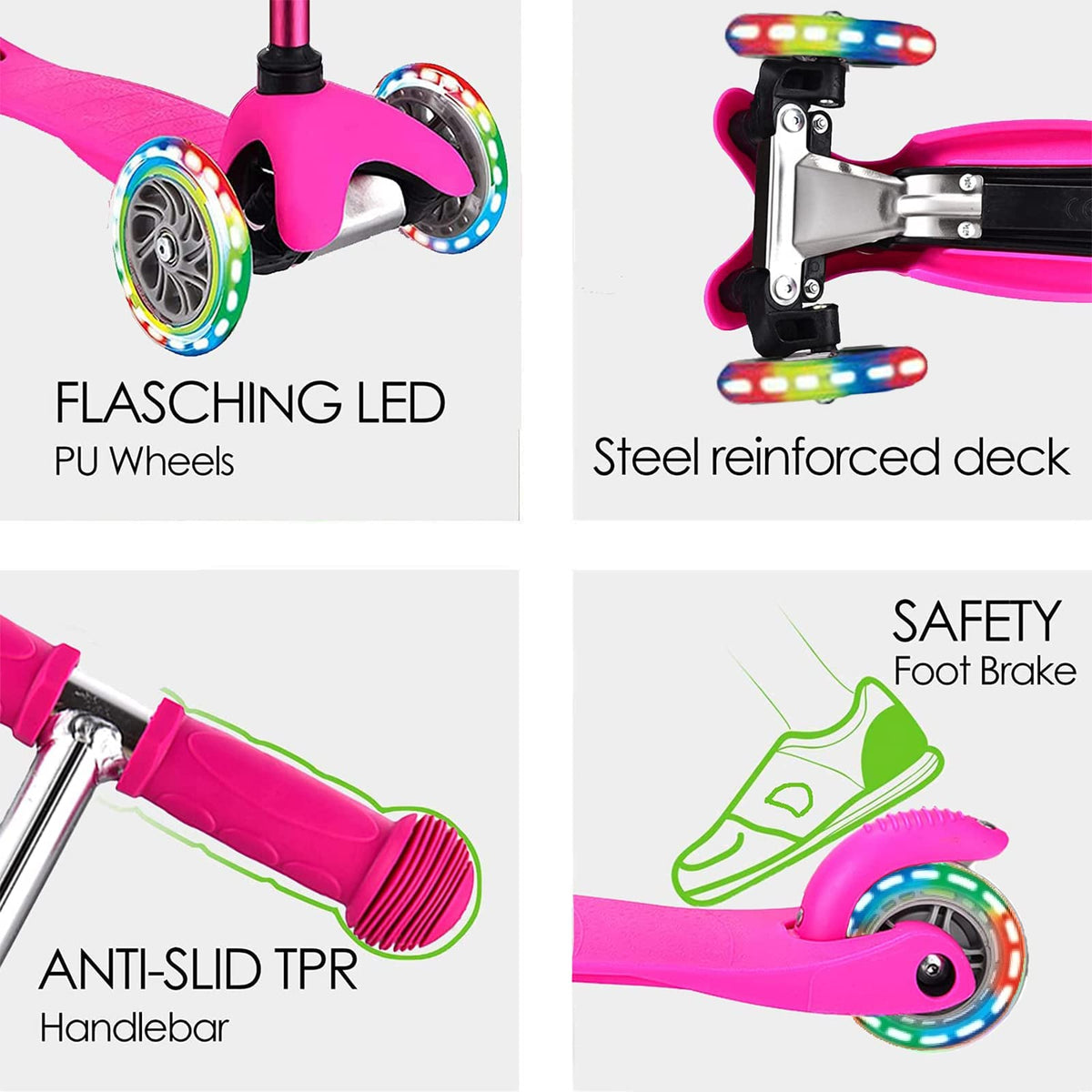 3-Wheel Kick Scooter with Light Up Wheels, 4 Adjustable Heights, Foldable C722