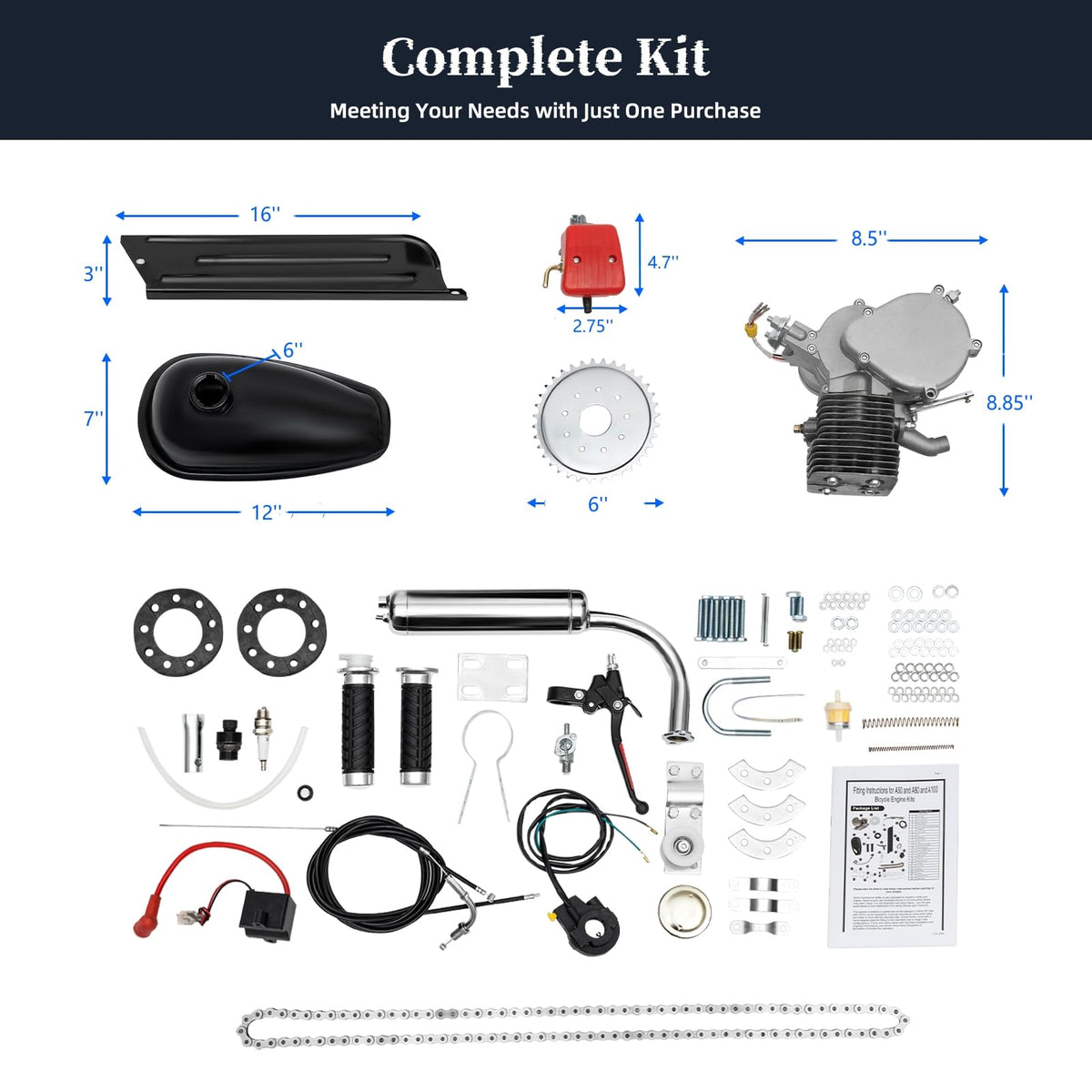 100CC 2-Stroke Gas Motorized Bike Conversion Kit Y5415