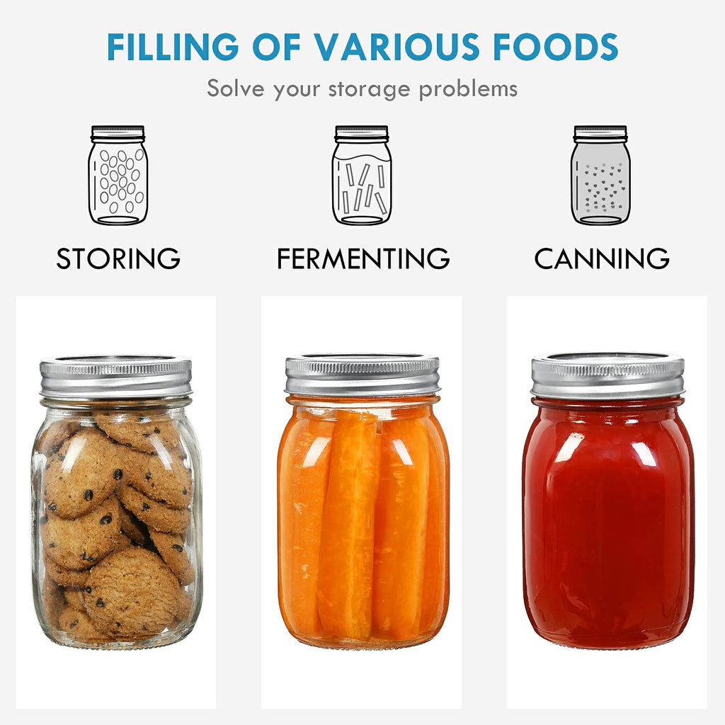 16 oz Clear Glass Mason Jars with Lids and Bands, 12 Pack R584