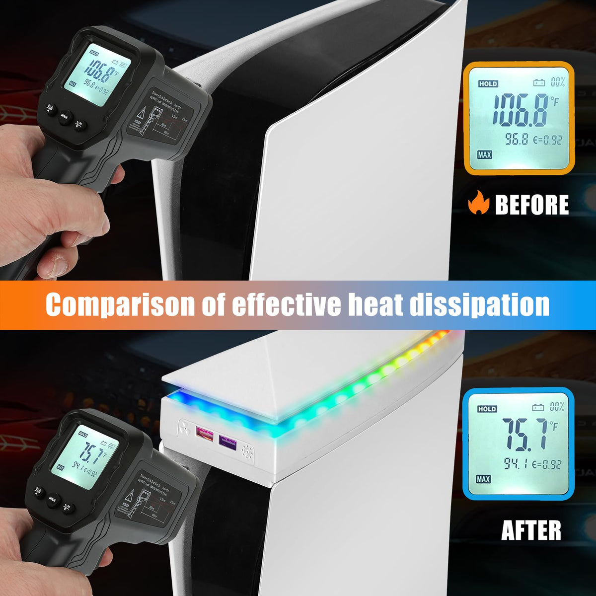 Console Cooling Fan with Dust Cover Colorful LED Light C6874