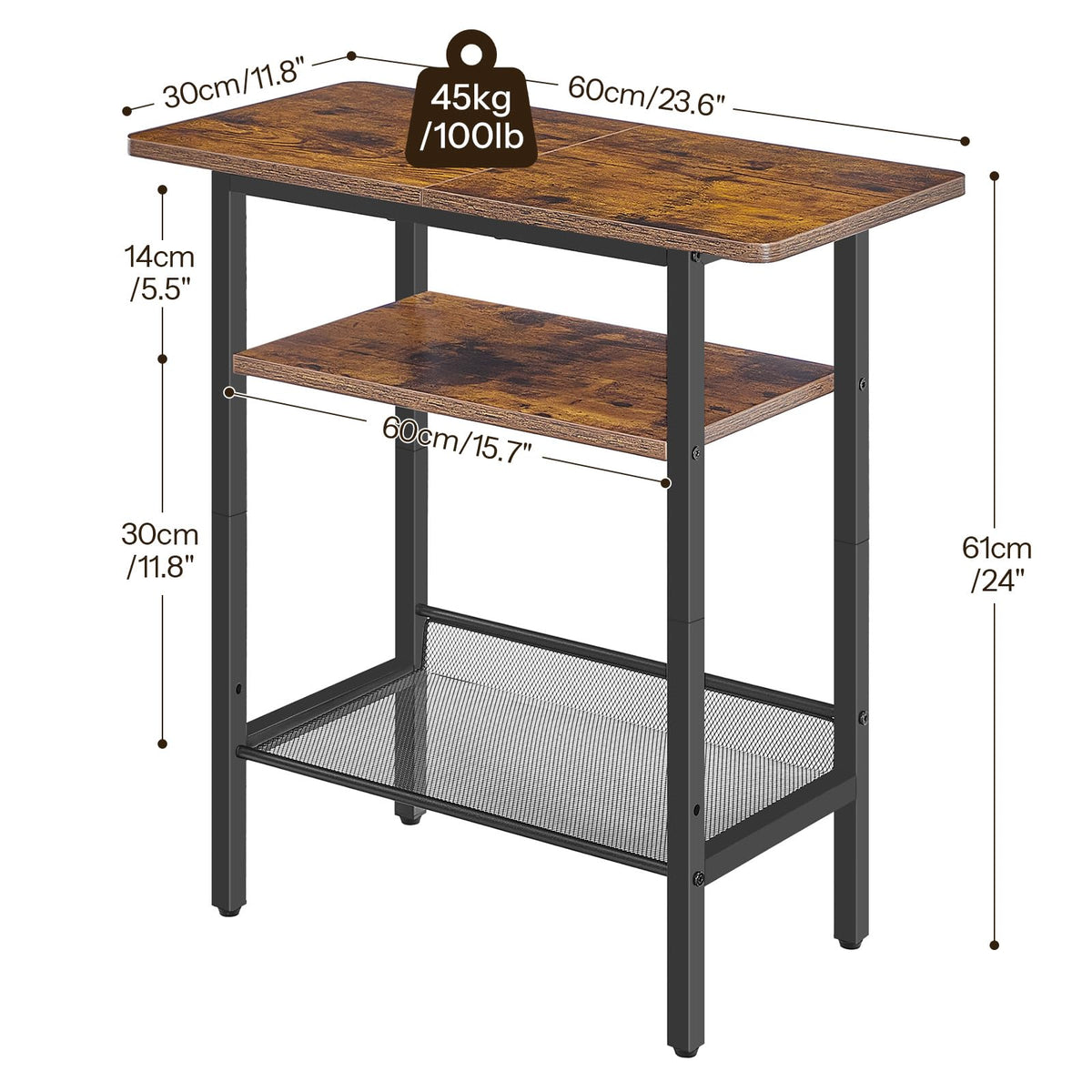 Narrow 3-Tier Side Table with Shelf K9715