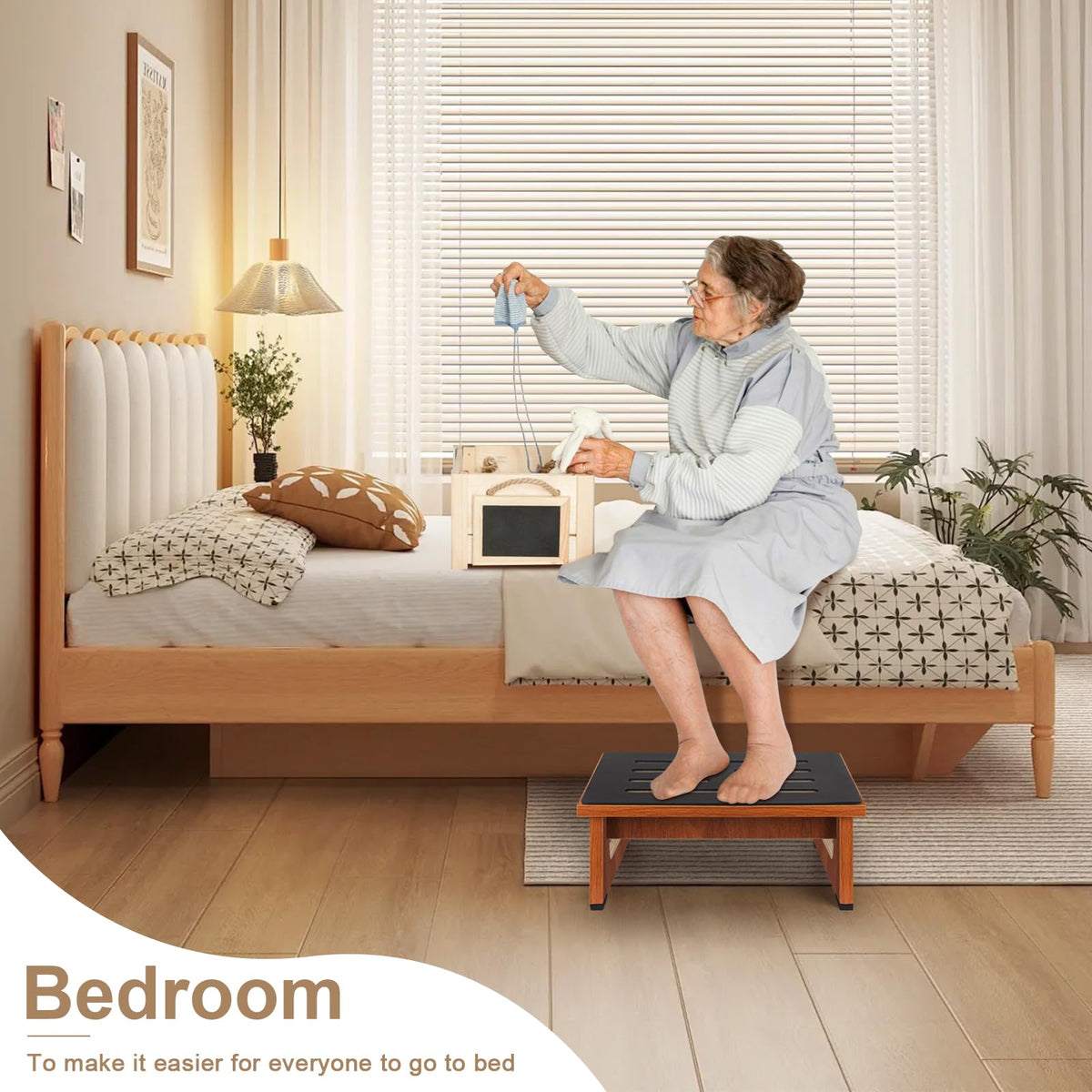 Brown Bed Step Stool with Handles B2535