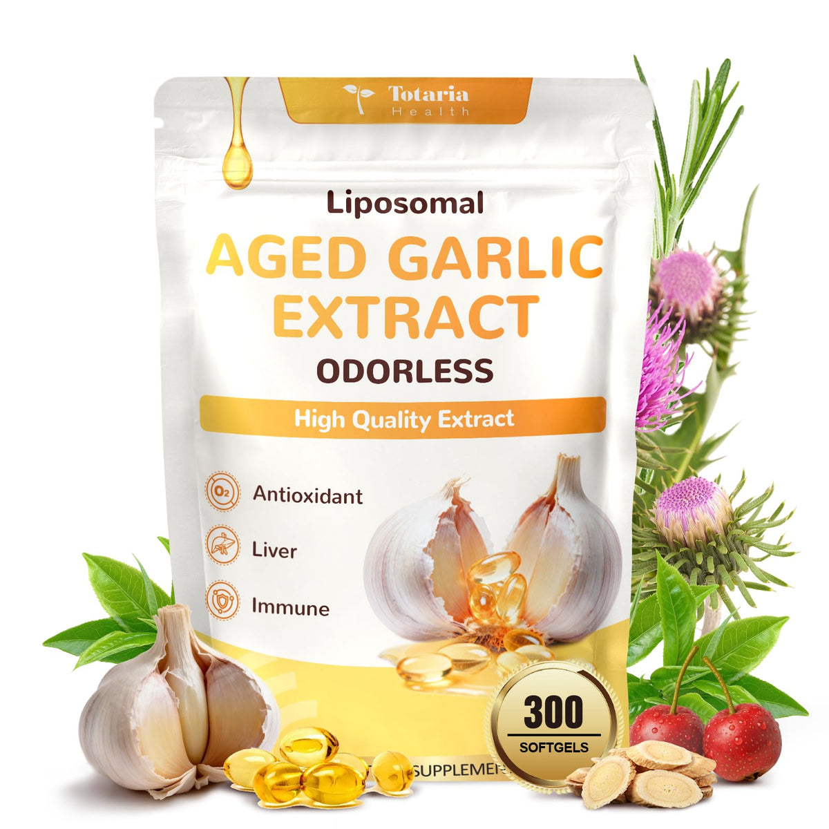 Odorless Aged Garlic Extract Capsules with Magnesium, Zinc, Vitamin B, 300 Softgels V135115