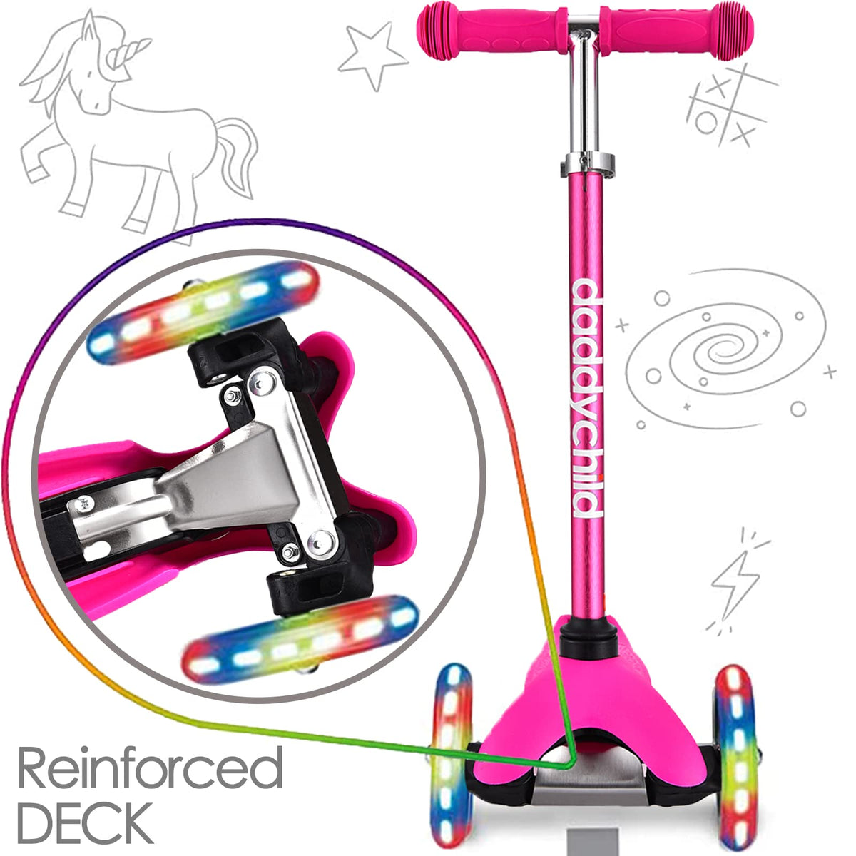 3-Wheel Kick Scooter with Light Up Wheels, 4 Adjustable Heights, Foldable C722