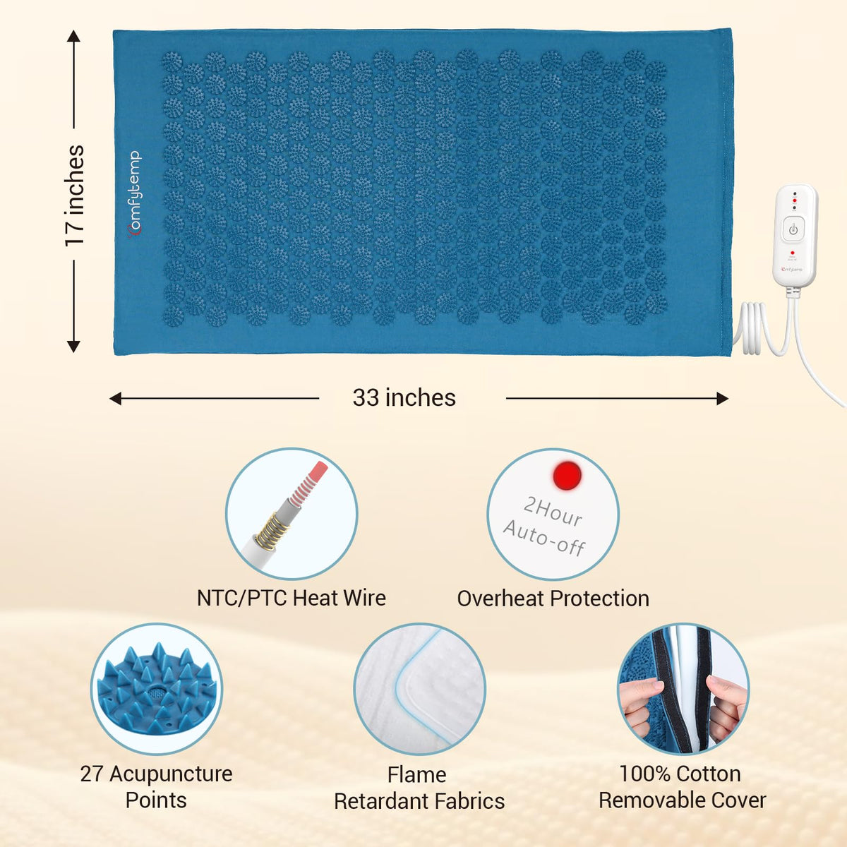 Heated Acupressure Mat 17"x33" G6640
