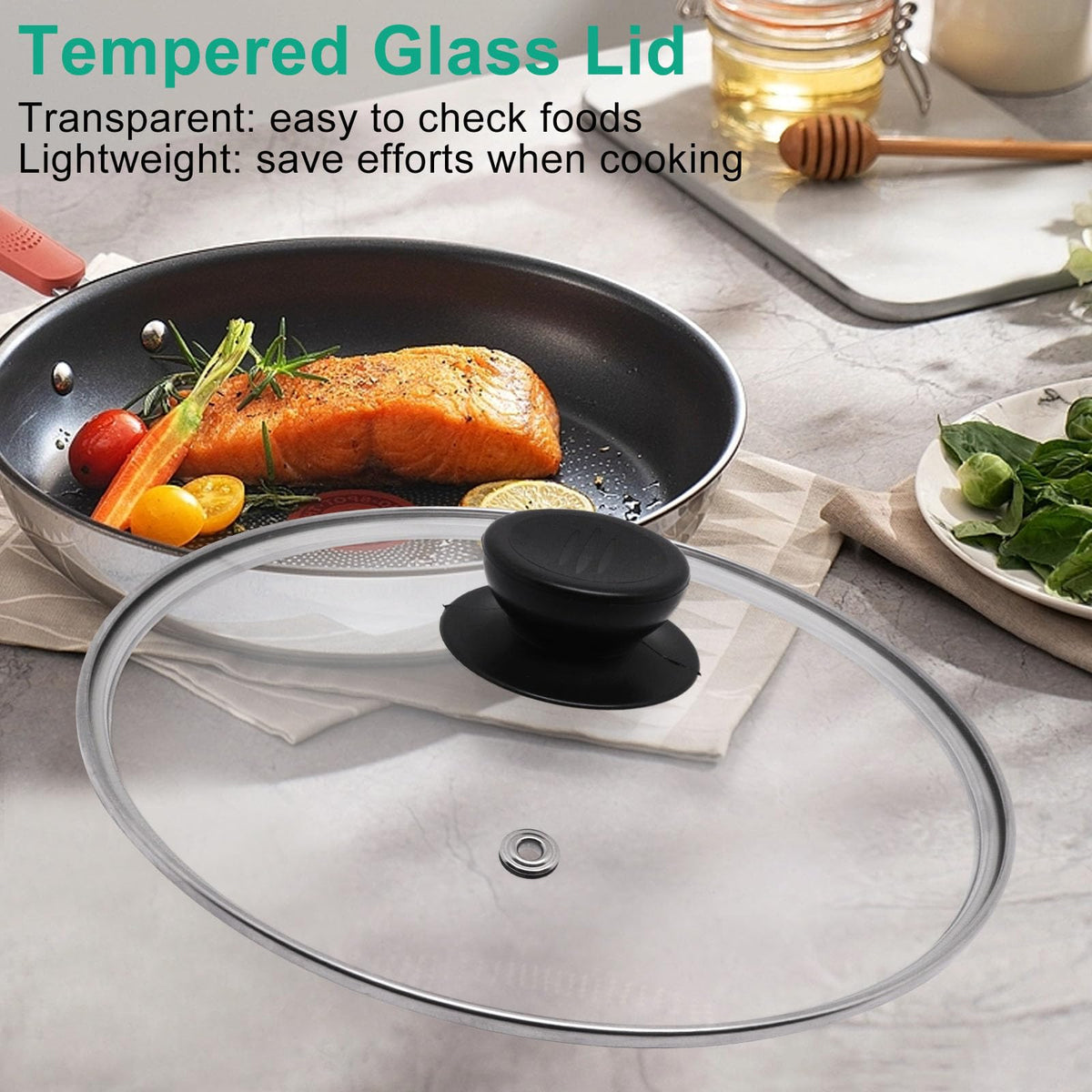10 Inch Round Tempered Glass Pan Lid with Heat Resistant Handle Z360